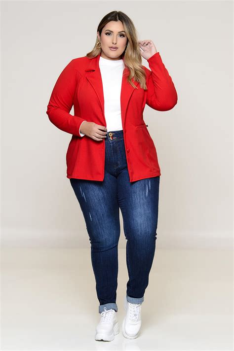 Blazer Plus Size Vermelho Vk Moda Plus Size