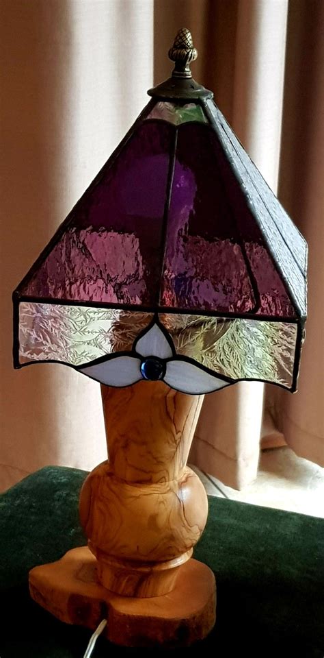 Stained Glass Lamp Purple Wooden Base Stained Glass Stained Glass Lamps Lamp