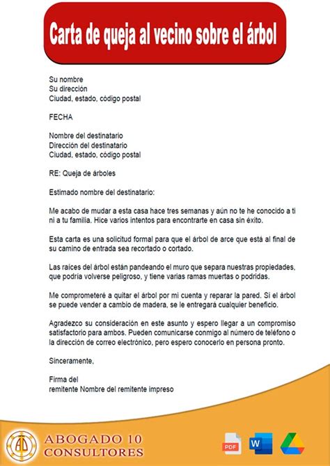 Muestra Carta De Queja Al Vecino Sobre El Rbol