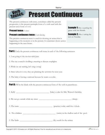 Present Continuous Worksheet Grade 5