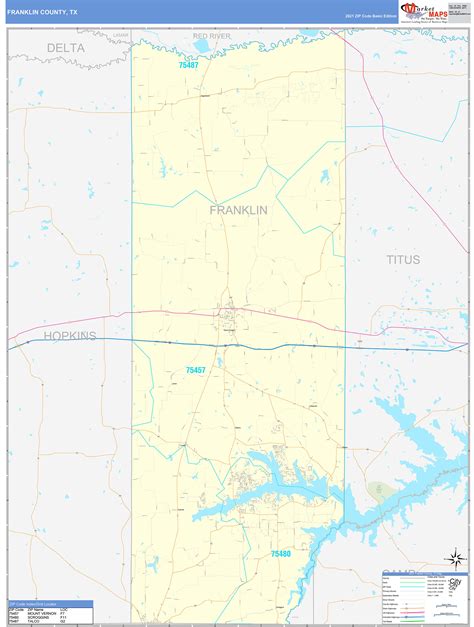 Franklin County, TX Zip Code Wall Map Basic Style by MarketMAPS - MapSales