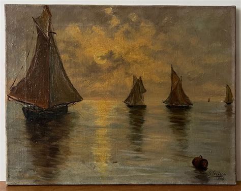 Moody Seascape Oil Painting Sailing Ships Oil Painting Sailboats Oil