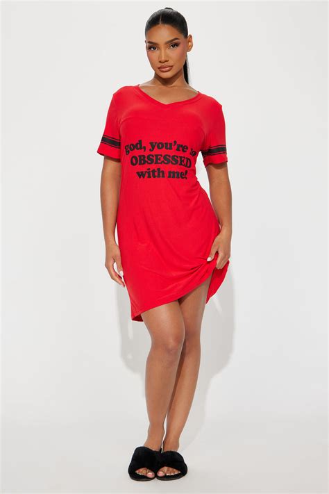 Obsessed With Me Pj Sleep Shirt Red Black Fashion Nova Lingerie