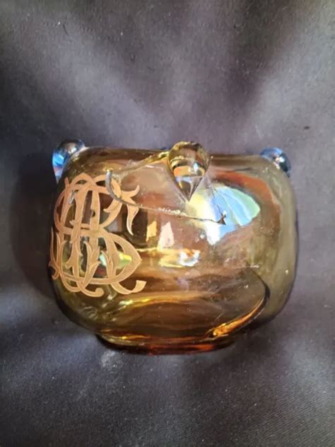 VASE EN VERRE fumé à cabochons initiales dorées Art Nouveau