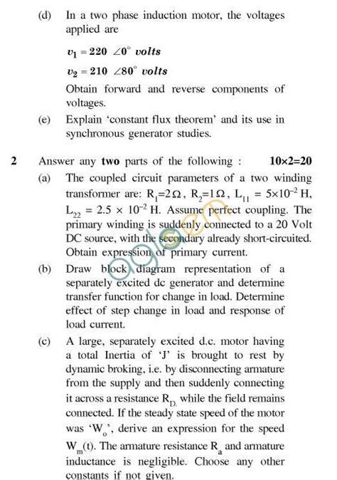 Aktu Btech Question Paper Ee 034 Modeling And Simulation Of Electrical