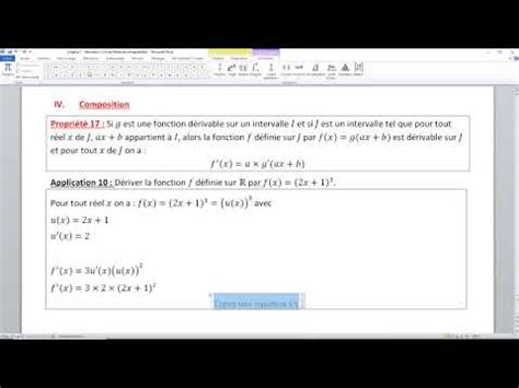 Chapitre 6 Dérivation 2 Dérivée de la composée de deux fonctions