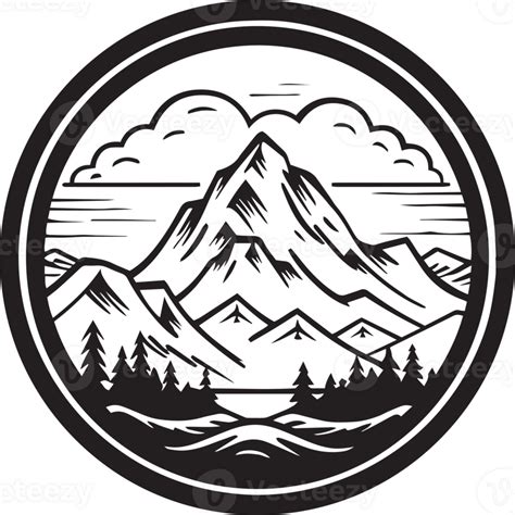 Hand Drawn Vintage Mountain Logo In Flat Line Art Style 24786818 Png