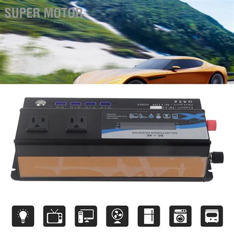 Super Motor 6000w 12v 110v รถอินเวอร์เตอร์ 4 เครื่องชาร์จ Usb พร้อมไฟ