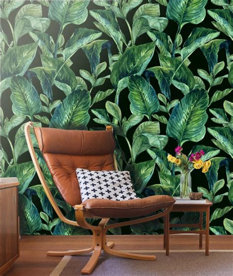 Tropical Leaves Wall Mural Self Adhesive Fabric Wallpaper Removable Repositionable Reusable