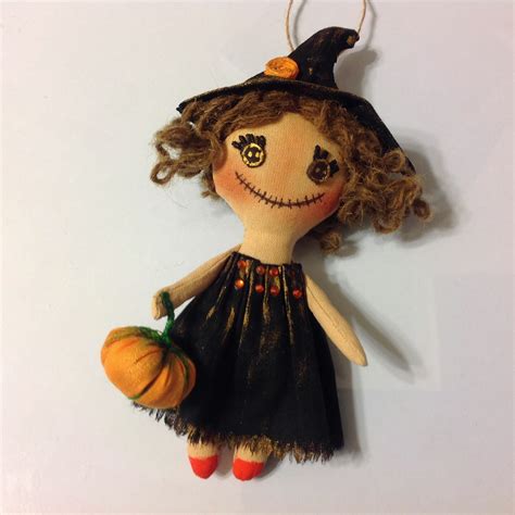 Little Rag Doll Witch With Pumpkin Small Witch Primitive Etsy