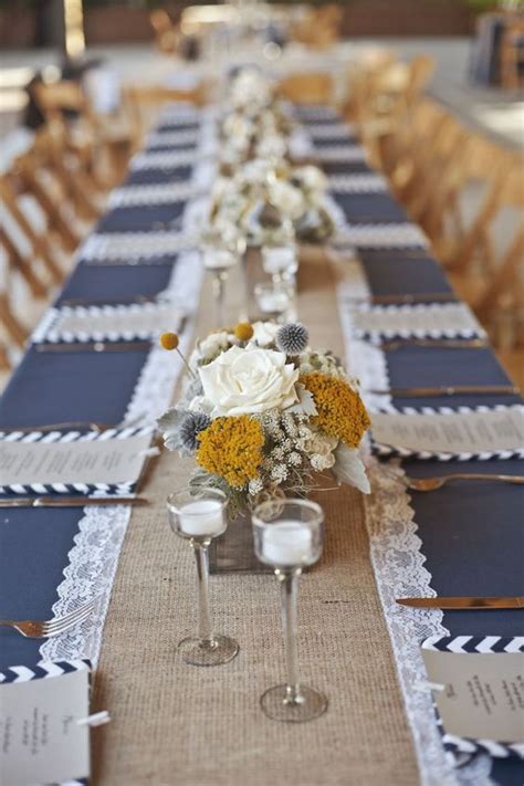 Navy Blue Casual Country Wedding With Burlap Tables Rustic Spring