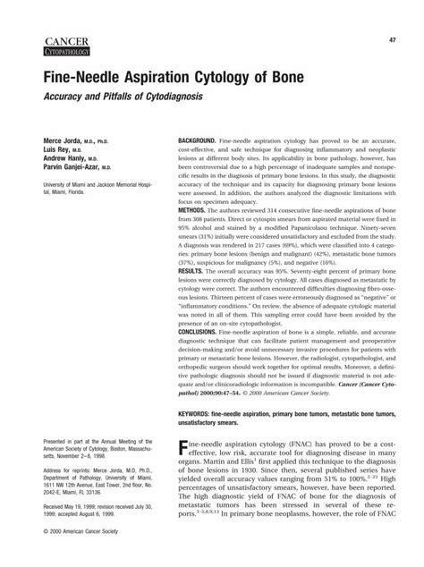 Pdf Fine Needle Aspiration Cytology Of Bone Accuracy And Pitfalls Of Cytodiagnosis Dokumen