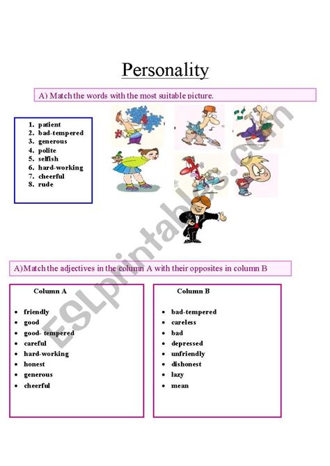 Adjectives Of Personality Esl Worksheet By Momo