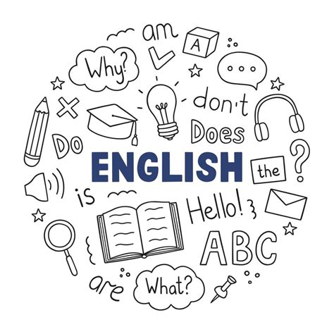 Aprendendo Inglês Doodle Set Escola De Idiomas Em Estilo De Desenho Curso Online De Ensino De