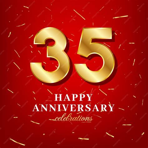 Premium Vector 35th Anniversary Vector Template With A Golden Number And Golden Confetti