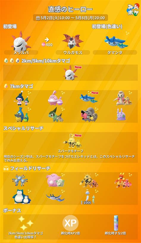 ポケモンgo攻略⚡みんポケ On Twitter 直感のヒーローイベントの詳細が発表されました🚩 ⚡開催期間 5月2日火1000〜8