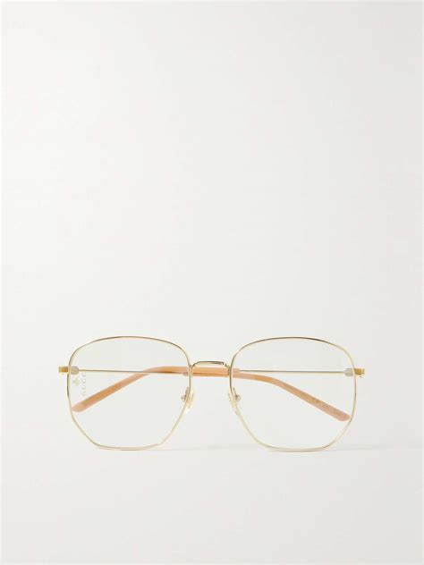 Gucci Eyewear Hexagon Frame Gold Tone Optical Glasses Net A Porter