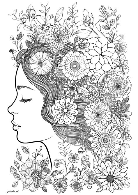 Face of a woman with closed eyes, surrounded by flowers - Flowers Adult ...