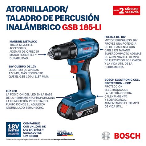 Taladro percutor 1 2 Bosch GSB 185 LI 18V 2 baterías y maletín TODO