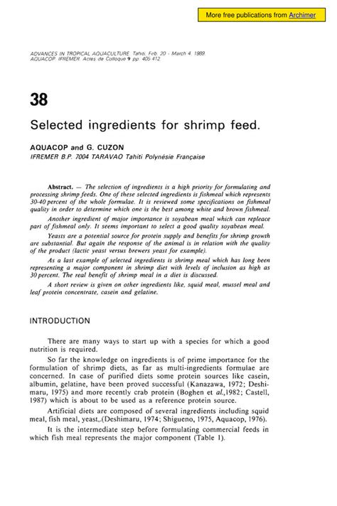 (PDF) Selected ingredients for shrimp feed