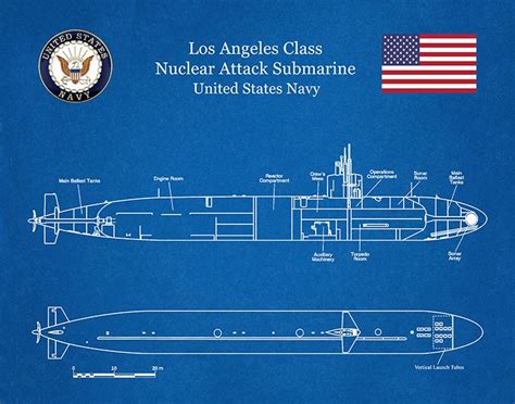 Los Angeles Class Submarine Blueprint, USS Los Angeles Class Submarine Poster, Los Angeles Class ...