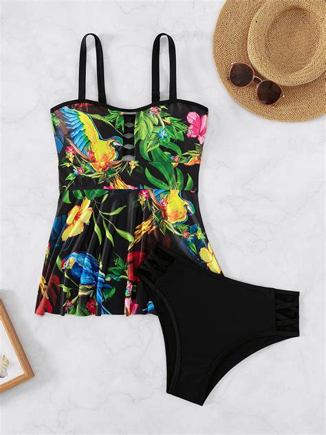 Tropical Print Ruffle Hem Bikini Swimsuit SHEIN USA