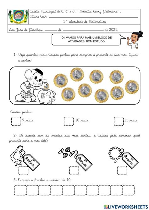 Sistema Monetário Worksheet For 1ºano Live Worksheets