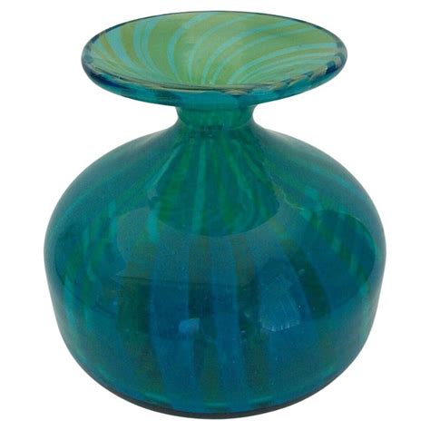 Mdina Ming Vintage Blue And Green Glass Vase Malta Late 20th Century For Sale At 1stdibs