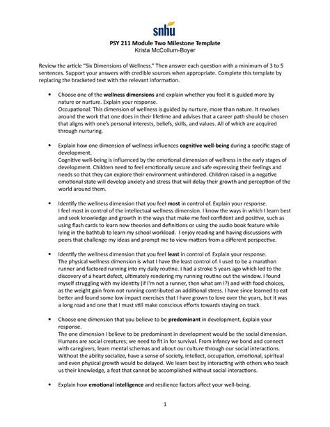 PSY 211 Module Two Milestone Template PSY 211 Module Two Milestone