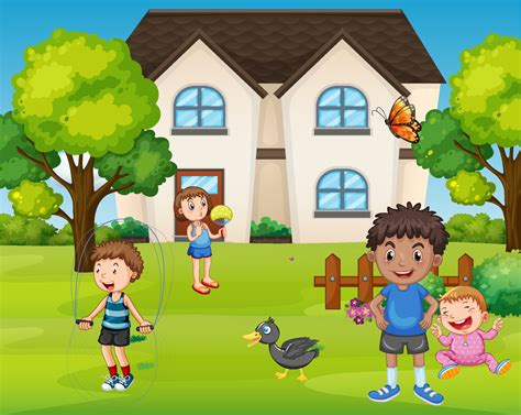 House scene with many kids 8190760 Vector Art at Vecteezy