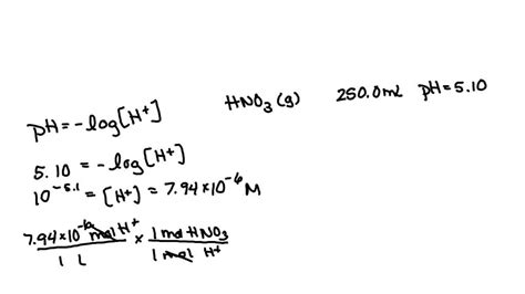 Solved An Aqueous Nitric Acid Solution Has A Ph Of 215 What Mass Of Hno3 Is Present In 200l