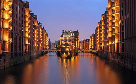 Fondos de pantalla Hamburgo río Paisaje urbano ciudad luces