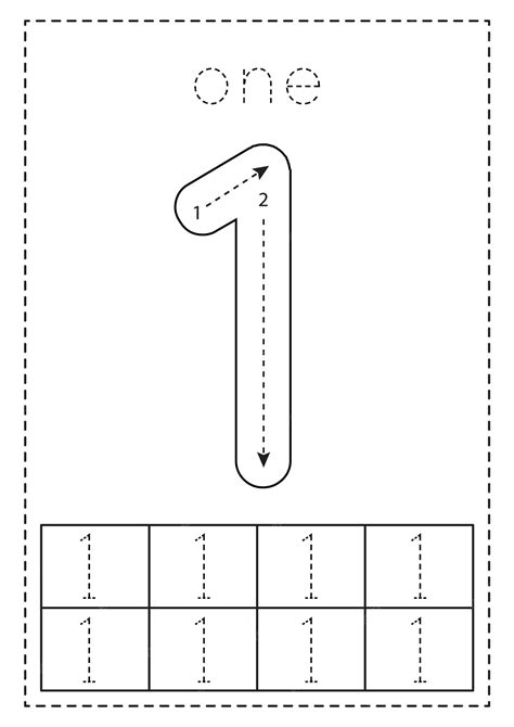 Tracing Number 1 Worksheets