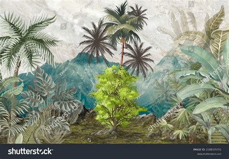 Landscape Wallpaper Garden Background Exotic Trees Stock Illustration 2188335751 | Shutterstock