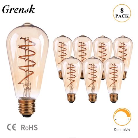 Grensk Led Lamps Edison Dimmable E Bulb W Vintage Spiral Flexible