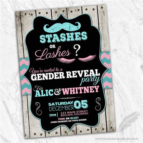 Staches Or Lashes Gender Reveal Invitations Gender Reveal Invitations