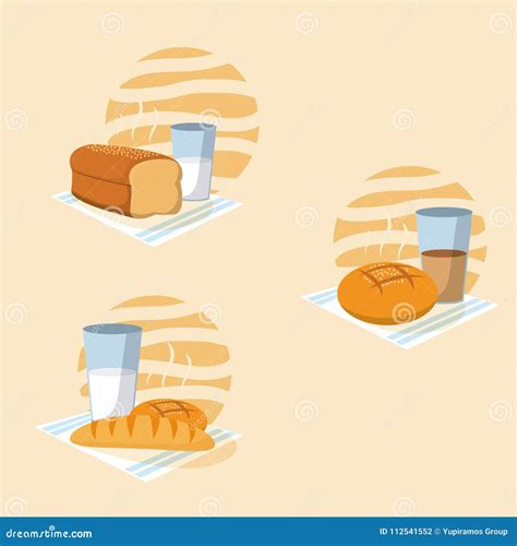 Sistema De Pan Con El Vidrio De Leche Ilustraci N Del Vector