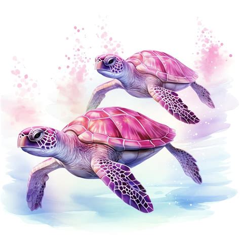 Premium Ai Image Beautiful Pink Elegant Sea Turtles Watercolor Under