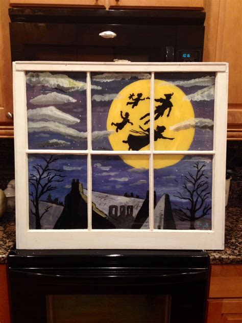 Peter Pan Scene I painted on window | Peter pan art, Peter pan crafts, Peter pan decor