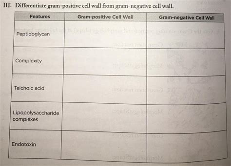 Solved Iii Differentiate Gram Positive Cell Wall From Gram Negative Cell Wall Features Gram