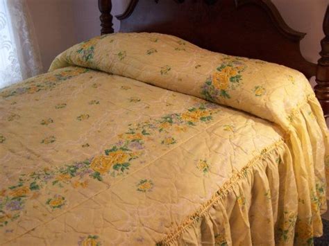 Vintage Yellow Ruffled Bedspread Yellow And Periwinkle Blue Etsy Ruffle Bedspread Yellow