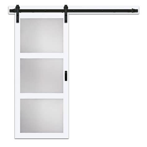 Truporte 36 Inch X 84 Inch White 3 Lite Frosted Glass Rustic Barn Door With Modern Sliding