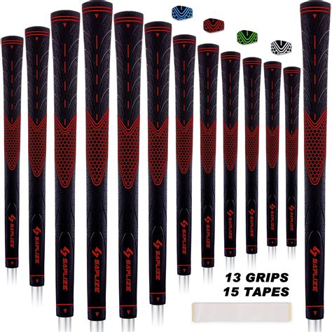 SAPLIZE 13 Red Midsize Golf Grips With 15 Tapes Non Slip Rubber Golf