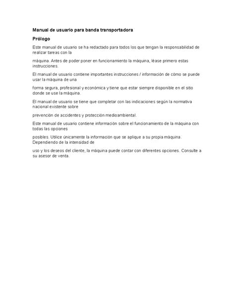 Manual de Usuario Banda Transportadora: Instrucciones y Seguridad - Studocu
