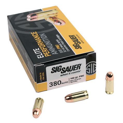 Sig Sauer 380 Auto 100 GR Elite Ball FMJ 50RD Top Gun Supply