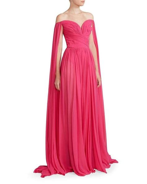 Zuhair Murad Georgette Silk Off The Shoulder Gown In Pink Lyst