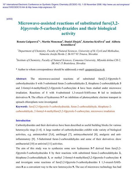 Pdf Microwave Assisted Reactions Of Substituted Furo B Pyrrole