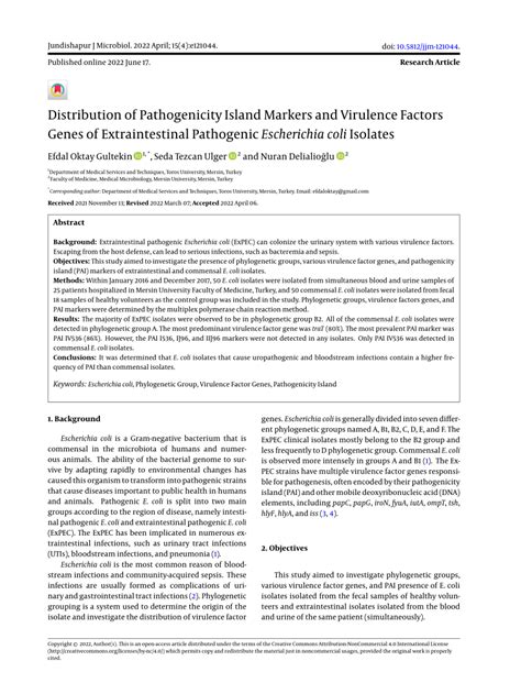 Pdf Distribution Of Pathogenicity Island Markers And Virulence Factors Genes Of