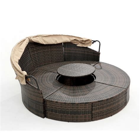 Bybafun Rattan Outdoor Daybed with Tan Cushion(S) and Rattan Frame at ...