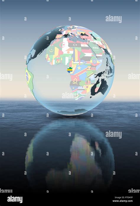 Gabon On Political Globe Floating Above Water D Illustration Stock